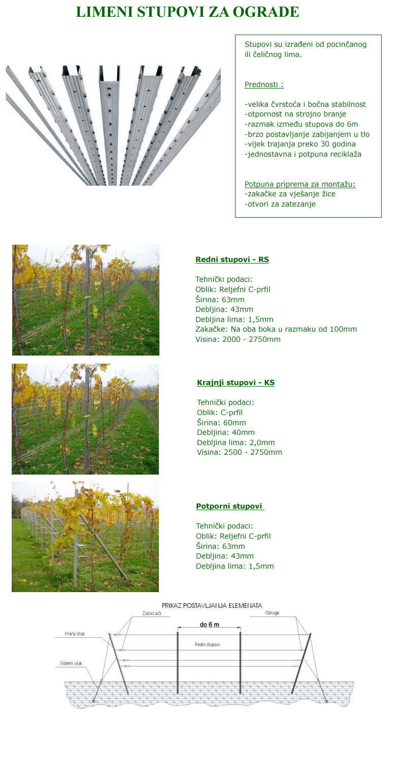 Limeni stupovi za vinogradarstvo